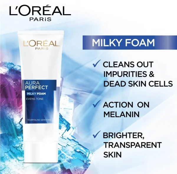 L'Oréal Paris White Perfect purifying and brightening Milky Facial foam with Tourmaline Gemstone 100ML