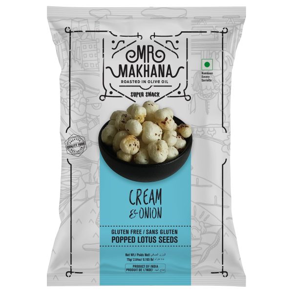 Mr Makhana Cream & Onion 75G Pack Of 3 I Gluten-free I MSG Free I Healthy Snacks I Roasted in Olive Oil I Zero Trans Fat I Rich Calcium I Roasted Makhana & Foxnuts