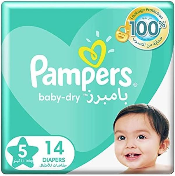Pampers Baby Dry Diapers, Size 5, Junior, 11-16kg, Carry Pack, 14 Count