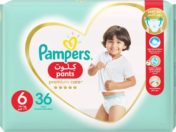 Pampers Premium Care Pants Diapers, Size 6, 16+kg, Unique Softest Absorption for Ultimate Skin Protection, 36 Count (2BG/CTN)
